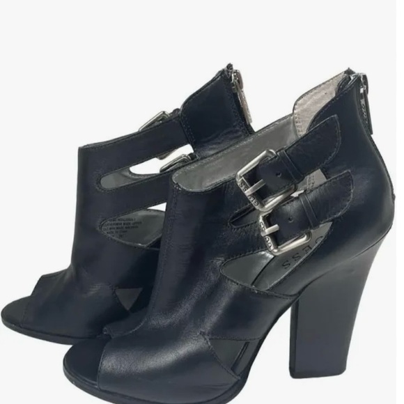 Guess Shoes - GUESS Peep Toe Double Buckle Straps Back Zip Heel Sandals Size 9